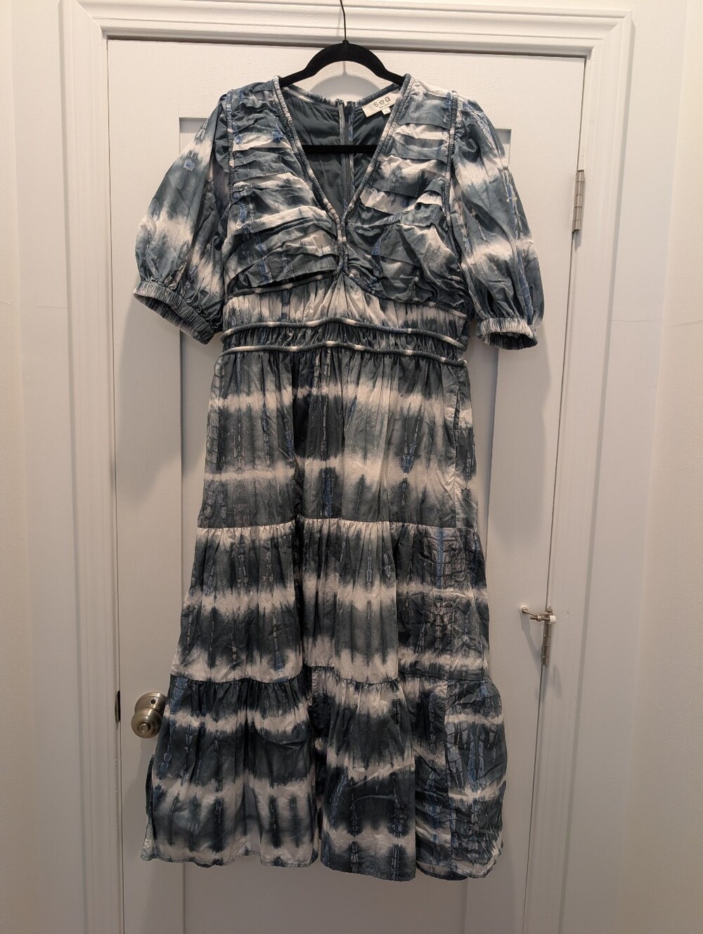 Sea Puff Sleeve Dress- Blue/White
